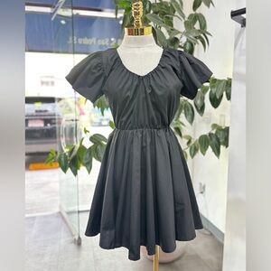 Black Puff-Sleeve Babydoll Mini Dress